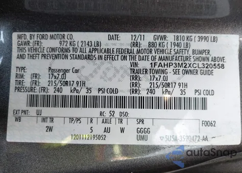 2012 Ford Focus Sel from USA, damaged, VIN 1FAHP3M2XCL320558